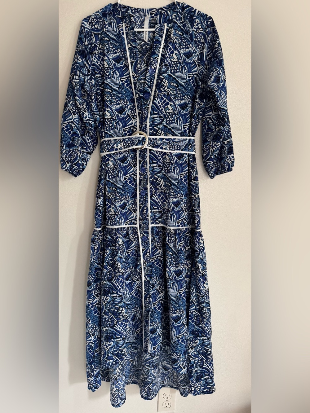 NY Collection Blue & White Patterned Midi Dress